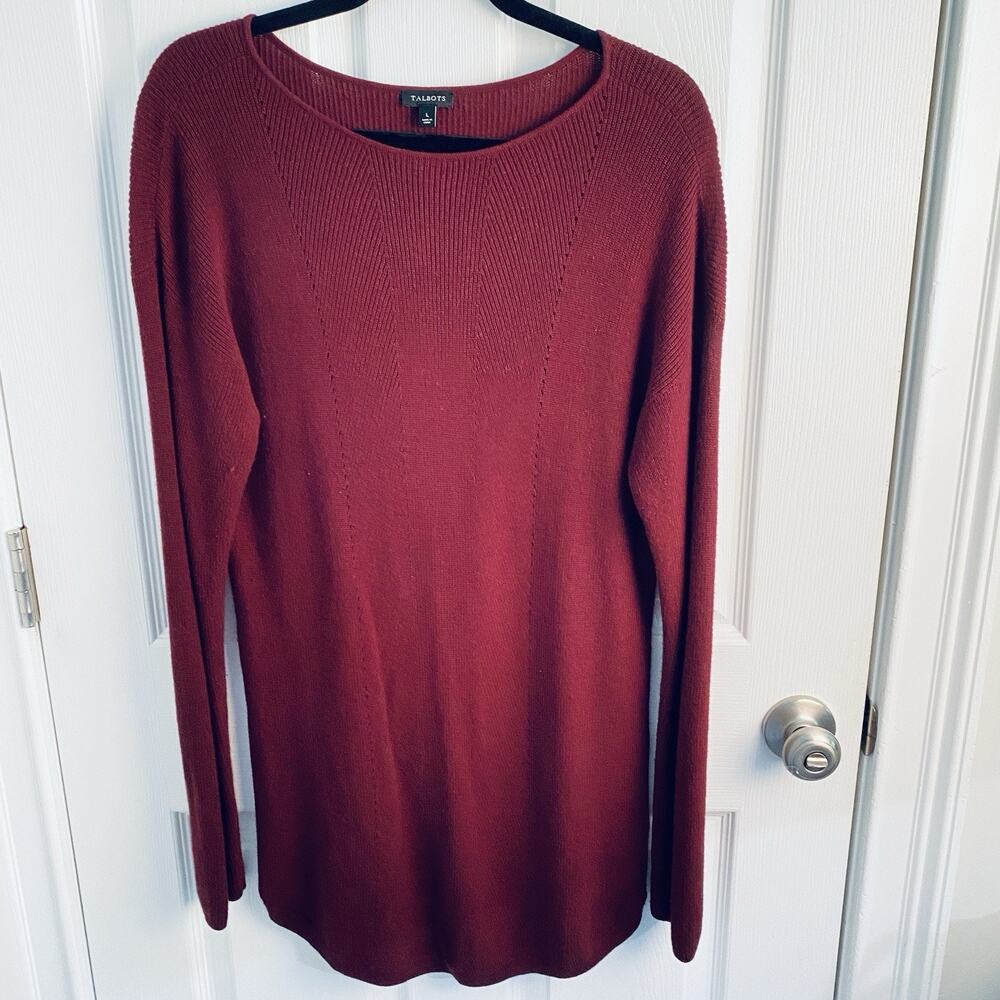 Talbots Sweater Womens Large Cashmere Blend Pointelle Maroon Fall Lux